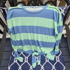 Cloud Chaser Green & Blue Rugby Stripe Tie Bottom Long Sleeve Top Juniors L
